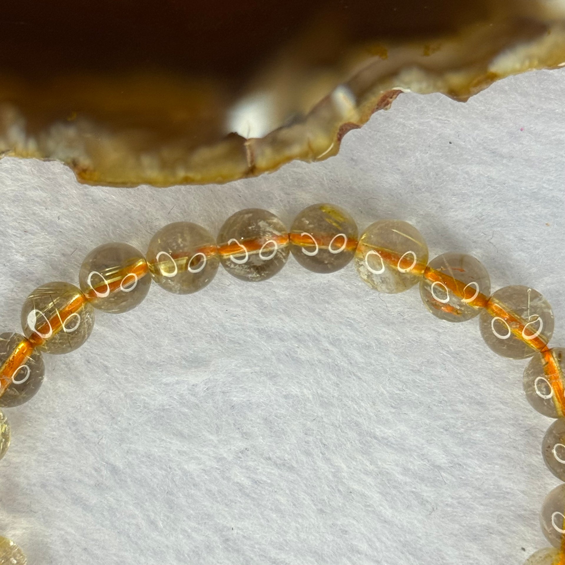 Natural Golden Rutilated Quartz Beads 天然金发水晶手链 13.05g 15cm 7.3mm 26 Beads - Huangs Jadeite and Jewelry Pte Ltd