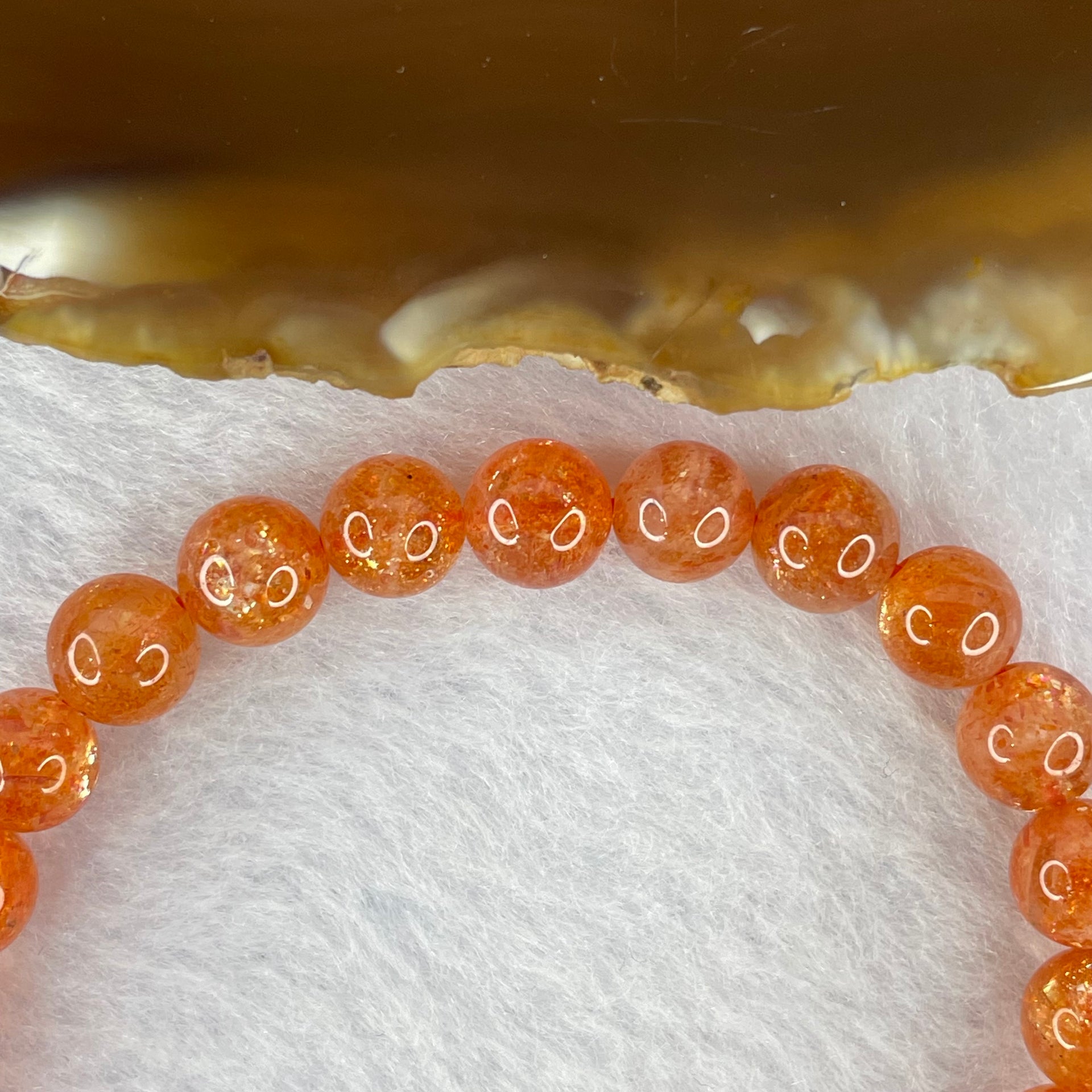 Good Grade Natural Sunstone, Heliolite and Aventurine Feldapar Beads Bracelet 天然金太阳日光石珠手链 13.22g 16cm 7.4 mm 26 Beads - Huangs Jadeite and Jewelry Pte Ltd