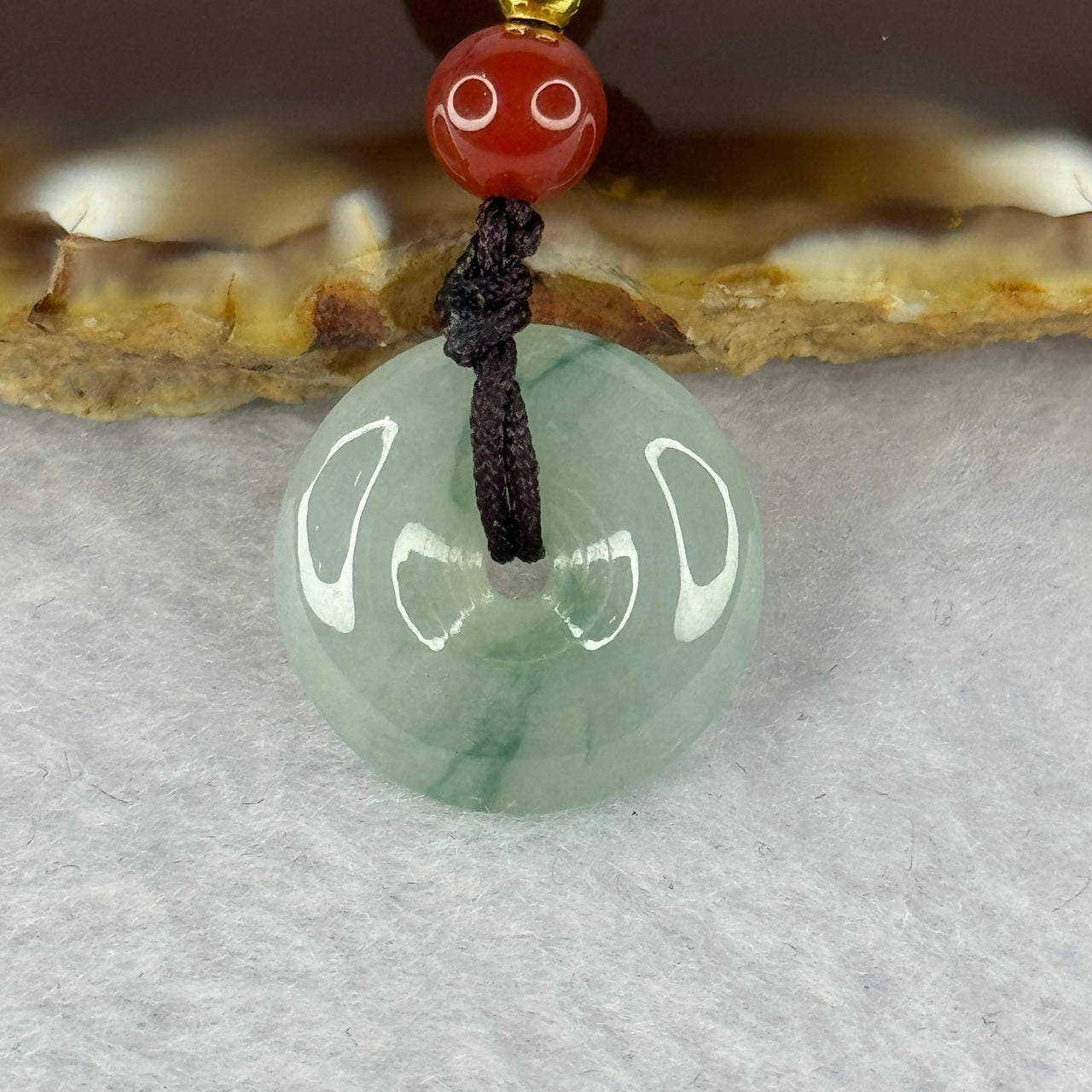 Type A Semi Icy Light Green and Blueish Green Piao Hua Jadeite Ping An Kou Donut Pendent 青色翡翠平安扣牌 2.58g 16.5 by 5.0mm - Huangs Jadeite and Jewelry Pte Ltd