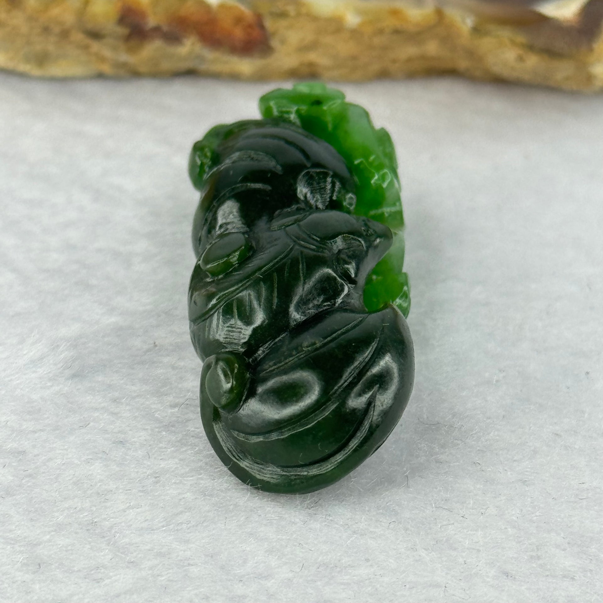 Natural Green Nephrite Bat Pendant 13.53g 41.4 by 16.6 by 13.2mm - Huangs Jadeite and Jewelry Pte Ltd