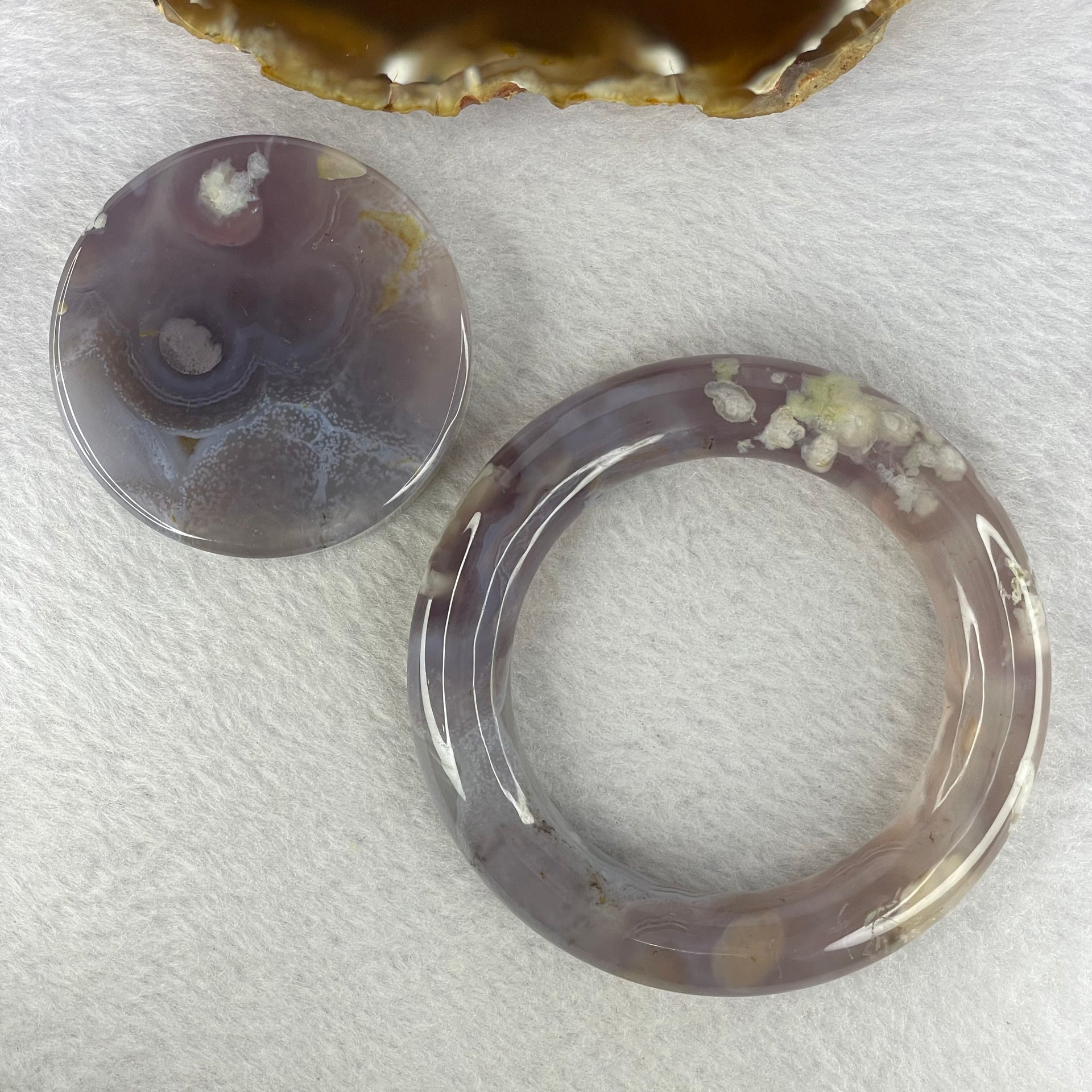 Natural Flower Agate Bangle Set 153.26g 13.0 by 13.0 mm Internal Diameter 54.7 mm - Huangs Jadeite and Jewelry Pte Ltd