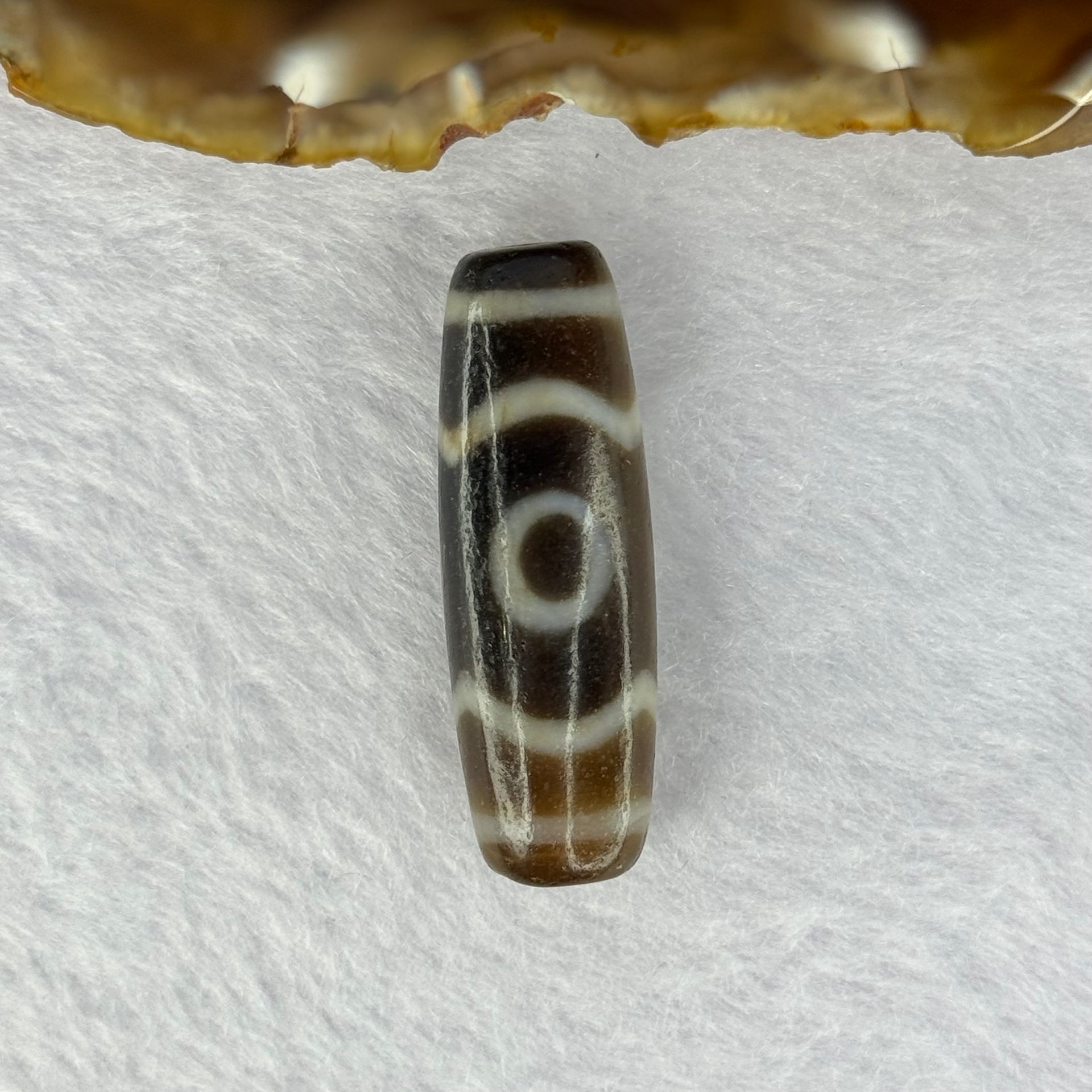 Natural Powerful Tibetan Old Oily Agate 3 Eyes Dzi Bead Heavenly Master (Tian Zhu) 三眼天诛 9.68g 37.9 by 12.5mm - Huangs Jadeite and Jewelry Pte Ltd