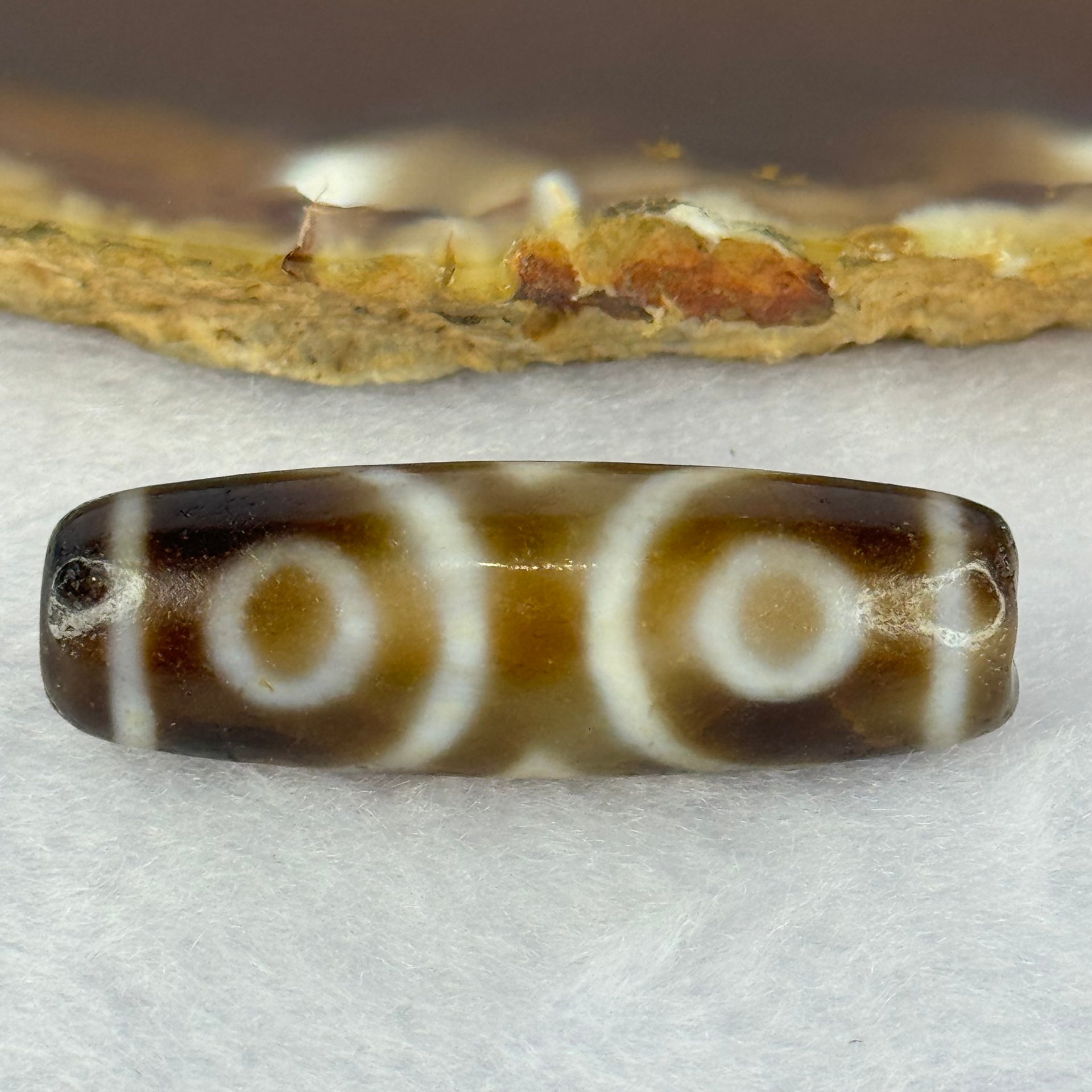 Natural Powerful Tibetan Old Oily Agate 3 Eyes Dzi Bead Heavenly Master (Tian Zhu) 三眼天诛 8.68g 37.5 by 12.0mm - Huangs Jadeite and Jewelry Pte Ltd