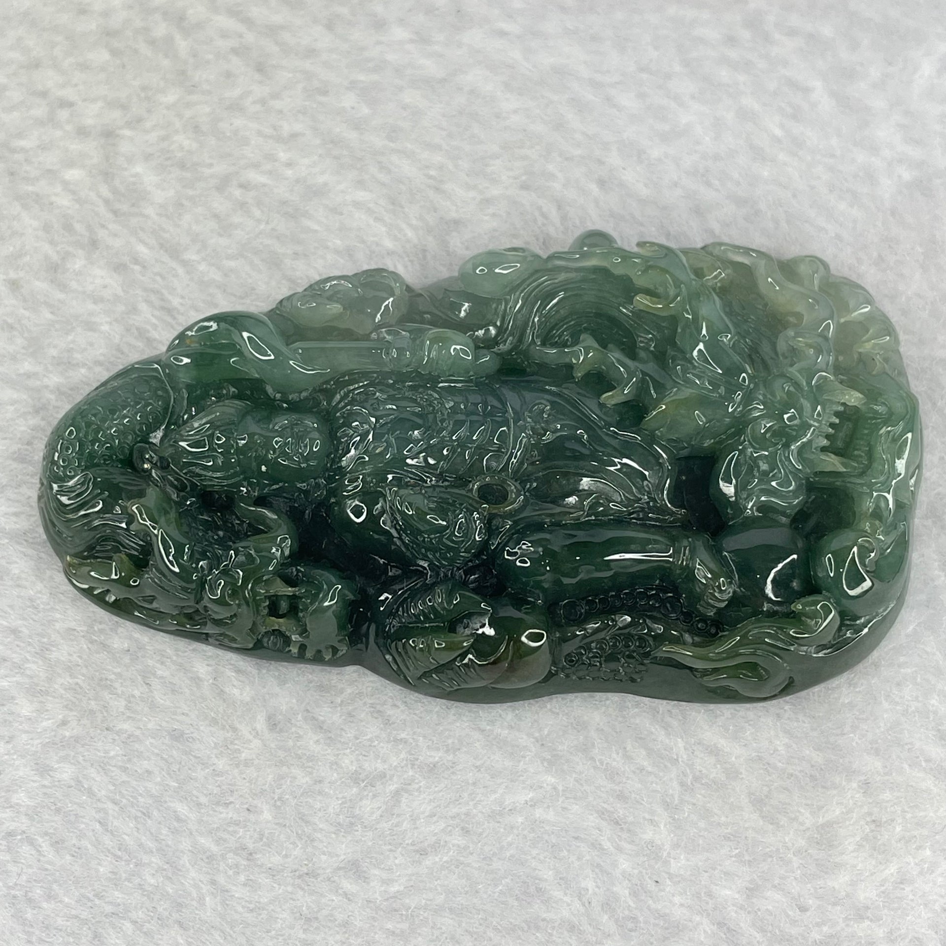 Type A Light Dark Green Jadeite Dragon Pendent 70.80g 76.2 by 41.2 by 12.6mm - Huangs Jadeite and Jewelry Pte Ltd