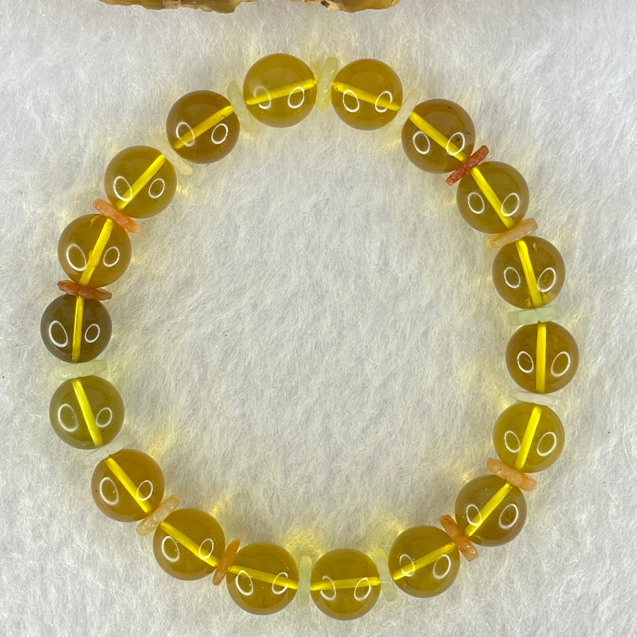 Very Good Natural Yellow Amber Beads Bracelet 8.67g 15.5cm 9.4mm 19 Beads