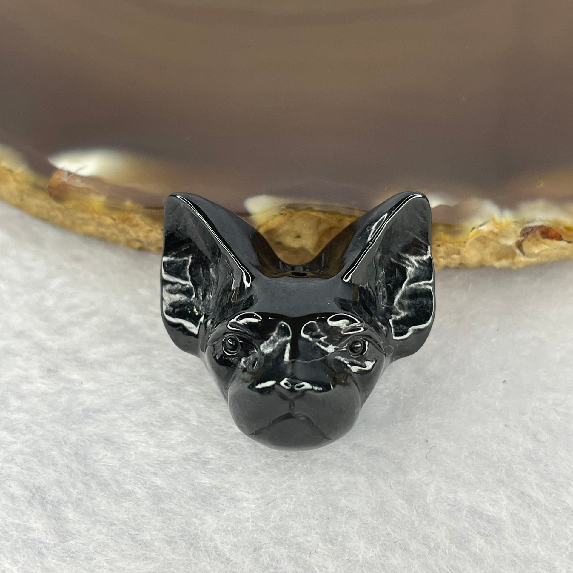 Type A Opaque Black Omphasite Dog Pendant / Charm A货墨翠狗牌 10.94g 20.3 by 19.7 by 24.3 mm - Huangs Jadeite and Jewelry Pte Ltd