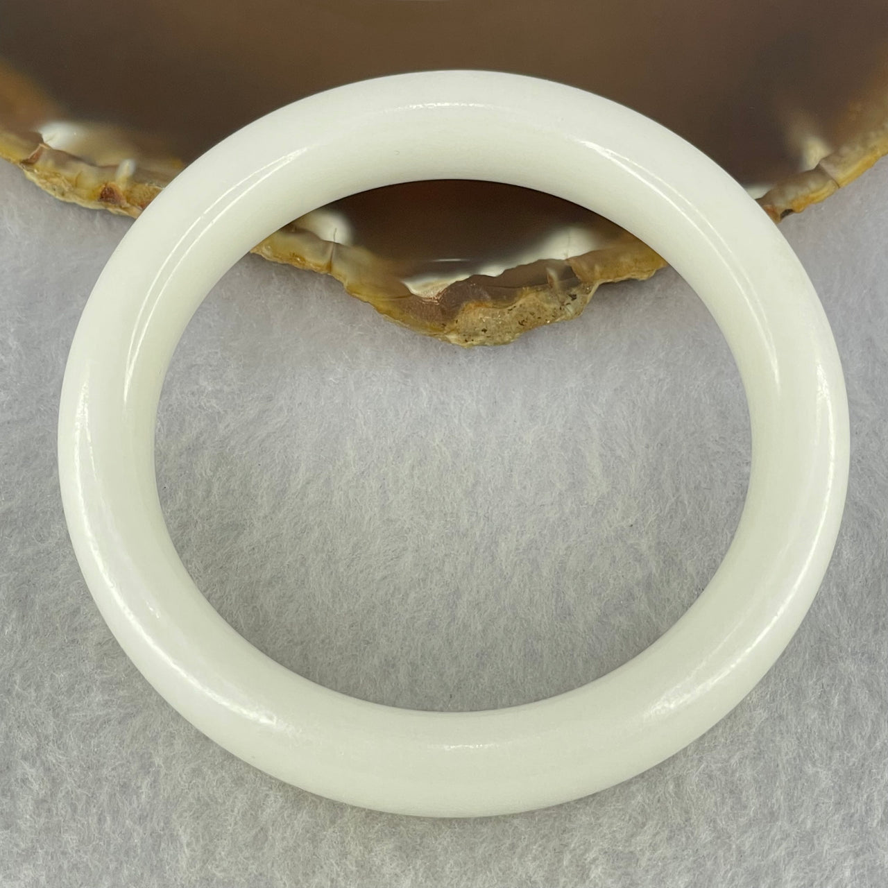 Natural White Jade Stone Bangle Internal Diameter 60.7mm 66.33g 14.3 by 9.8mm (Close to Perfect)