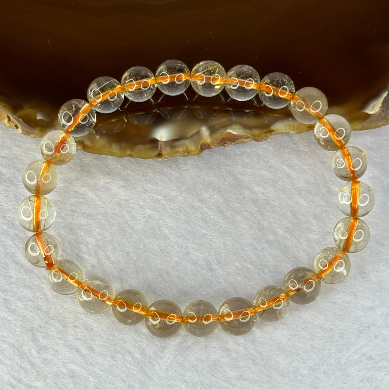 Natural Golden Rutilated Quartz Beads 天然金发水晶手链 15.17g 15.5cm 7.8mm 25 Beads - Huangs Jadeite and Jewelry Pte Ltd