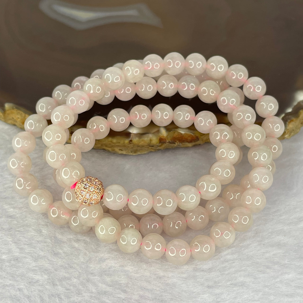 Type A Semi Icy Pink Jadeite Beads Necklace 98 Beads 7.2mm 58.28g - Huangs Jadeite and Jewelry Pte Ltd