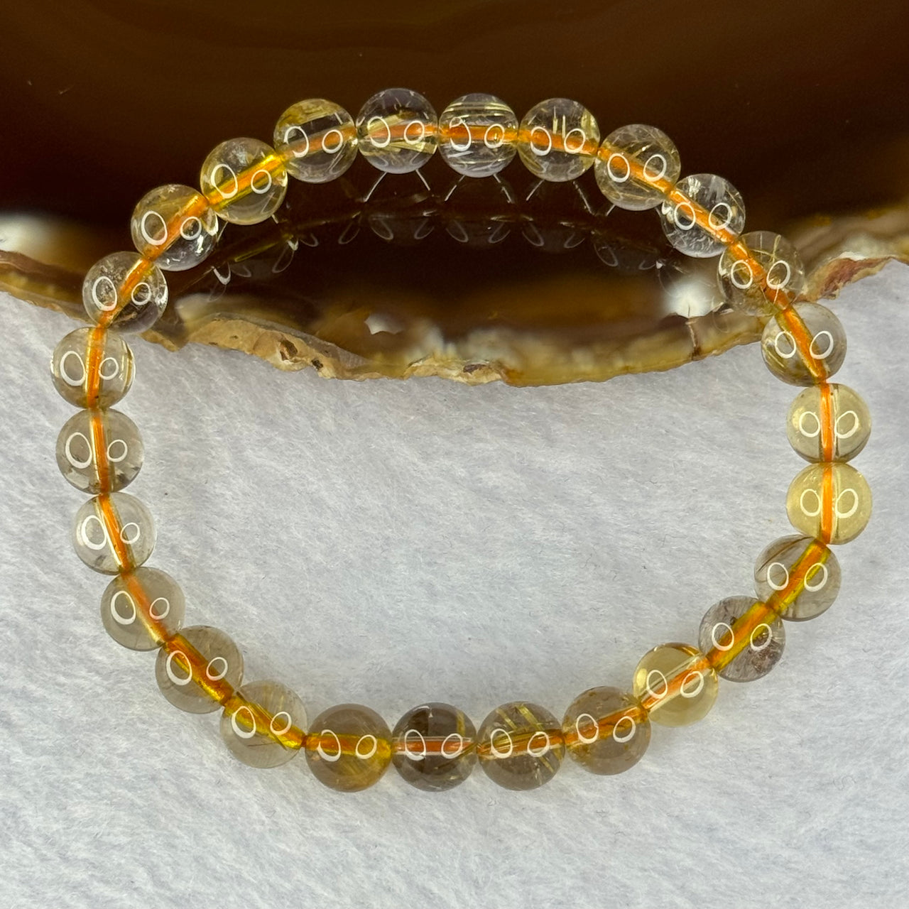 Natural Copper Rutilated Quartz Beads 銅髮晶 12.86g 15cm 7.3mm 26 Beads - Huangs Jadeite and Jewelry Pte Ltd