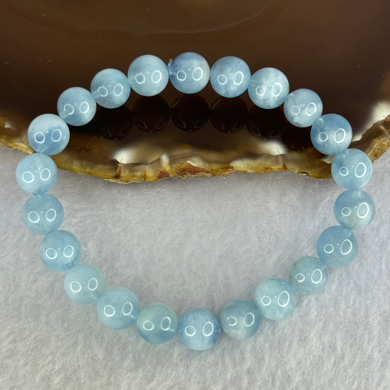 Natural Aquamarine Beads Bracelet 20.03g 16cm 8.8mm 22 Beads