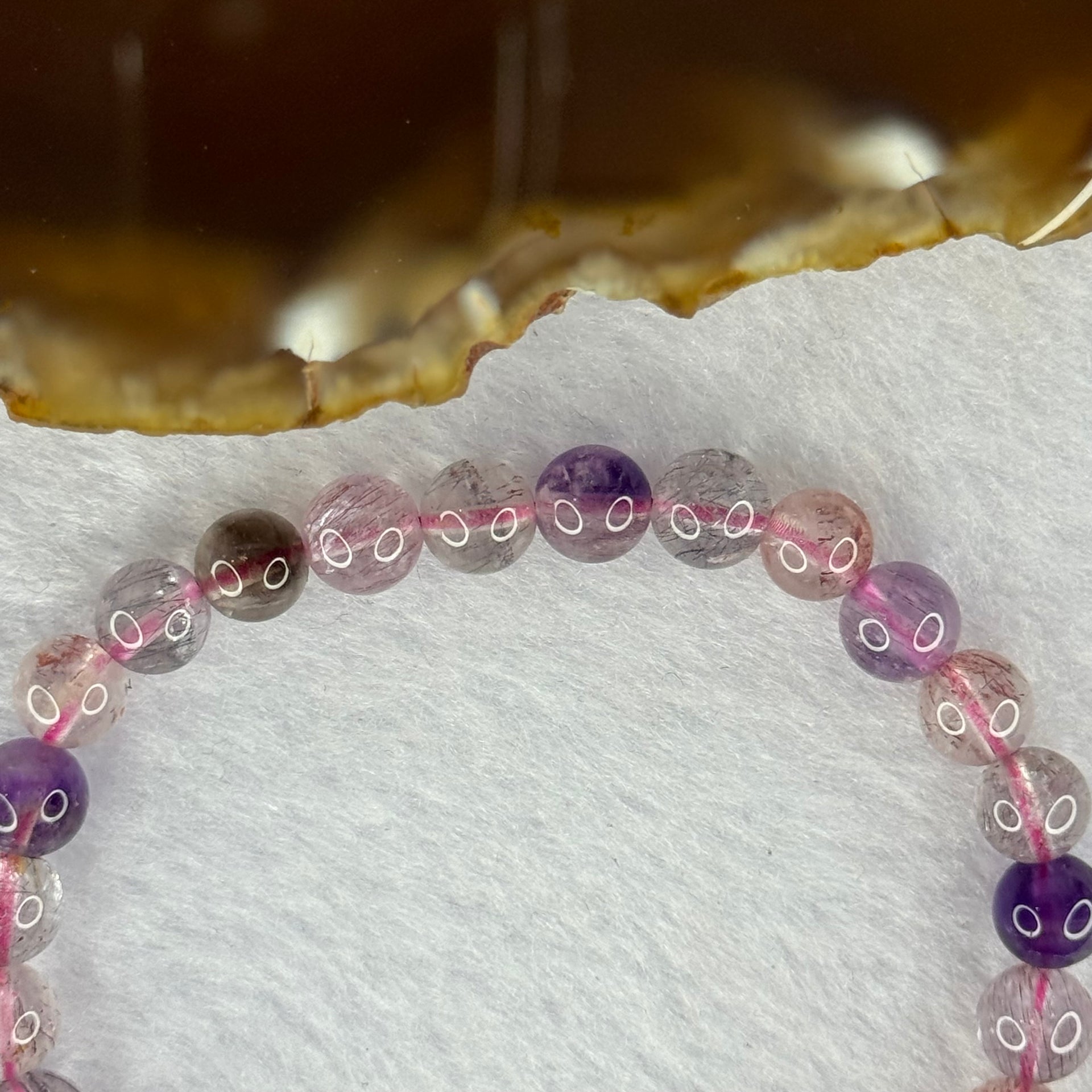 Above Average Grade Natural Super 7 Crystal Beads Bracelet 天然超级七水晶珠手链 11.58g 15.5cm 7.0mm 28 Beads - Huangs Jadeite and Jewelry Pte Ltd