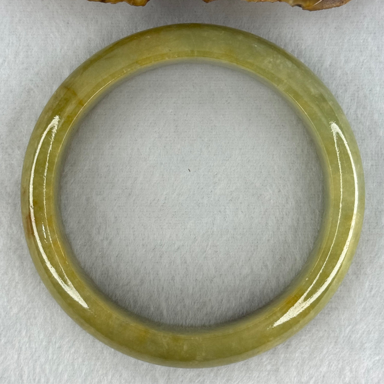 Type A Yellowish Green Jadeite Bangle Internal Diameter 55.8mm 65.38g 15.1 by 8.3mm (Slight External Line)