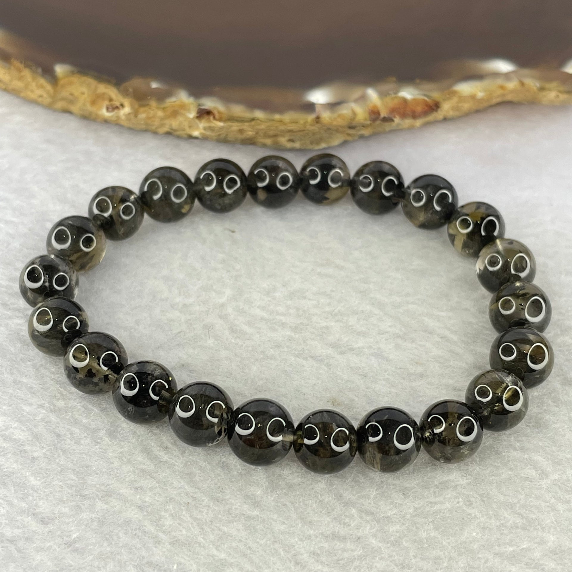 Natural Black Auralite Crystal Bracelet 黑极光手链 20.06g 8.9 mm 22 Beads - Huangs Jadeite and Jewelry Pte Ltd