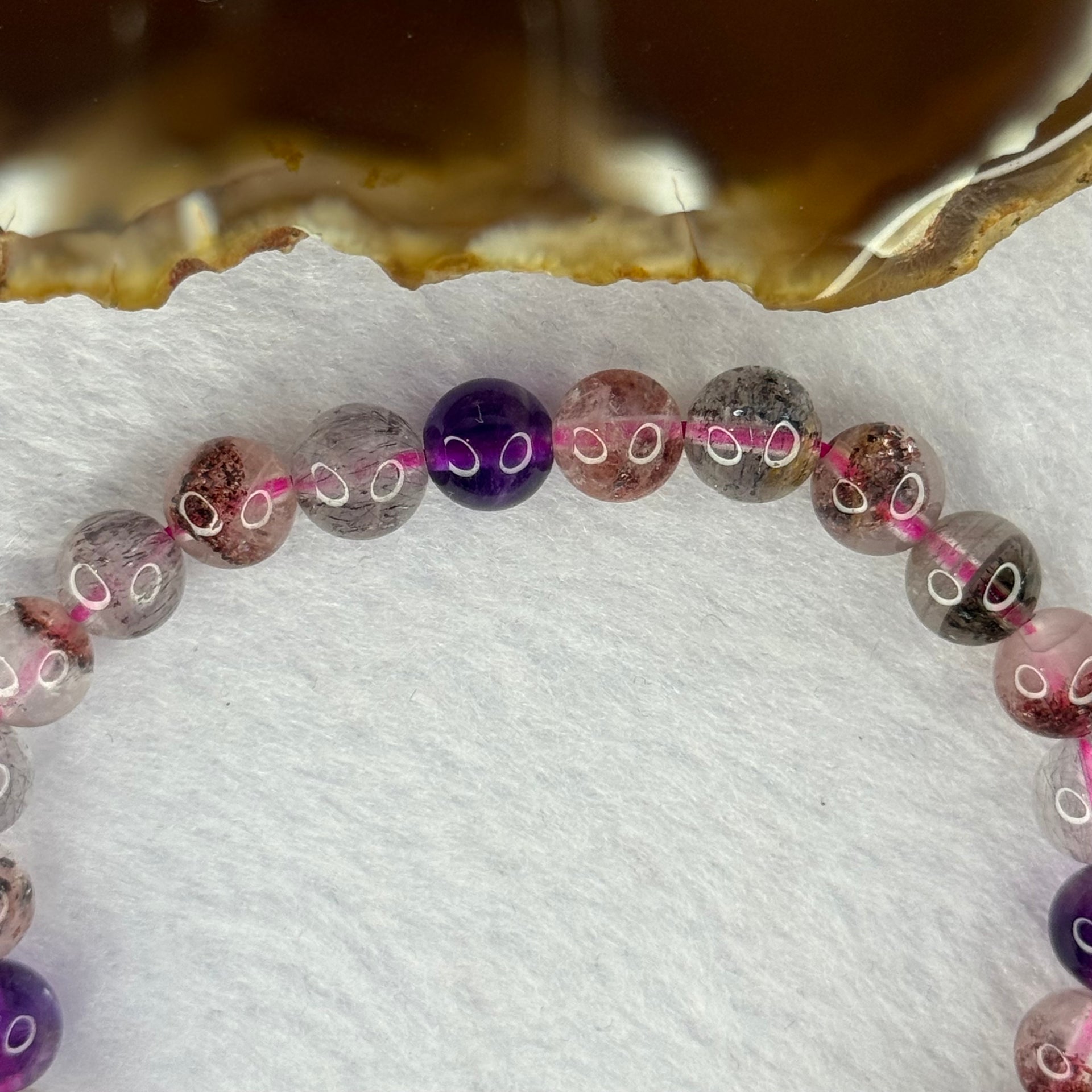 Above Average Grade Natural Super 7 Crystal Beads Bracelet 天然超级七水晶珠手链 13.89g 16cm 7.4mm 27 Beads - Huangs Jadeite and Jewelry Pte Ltd