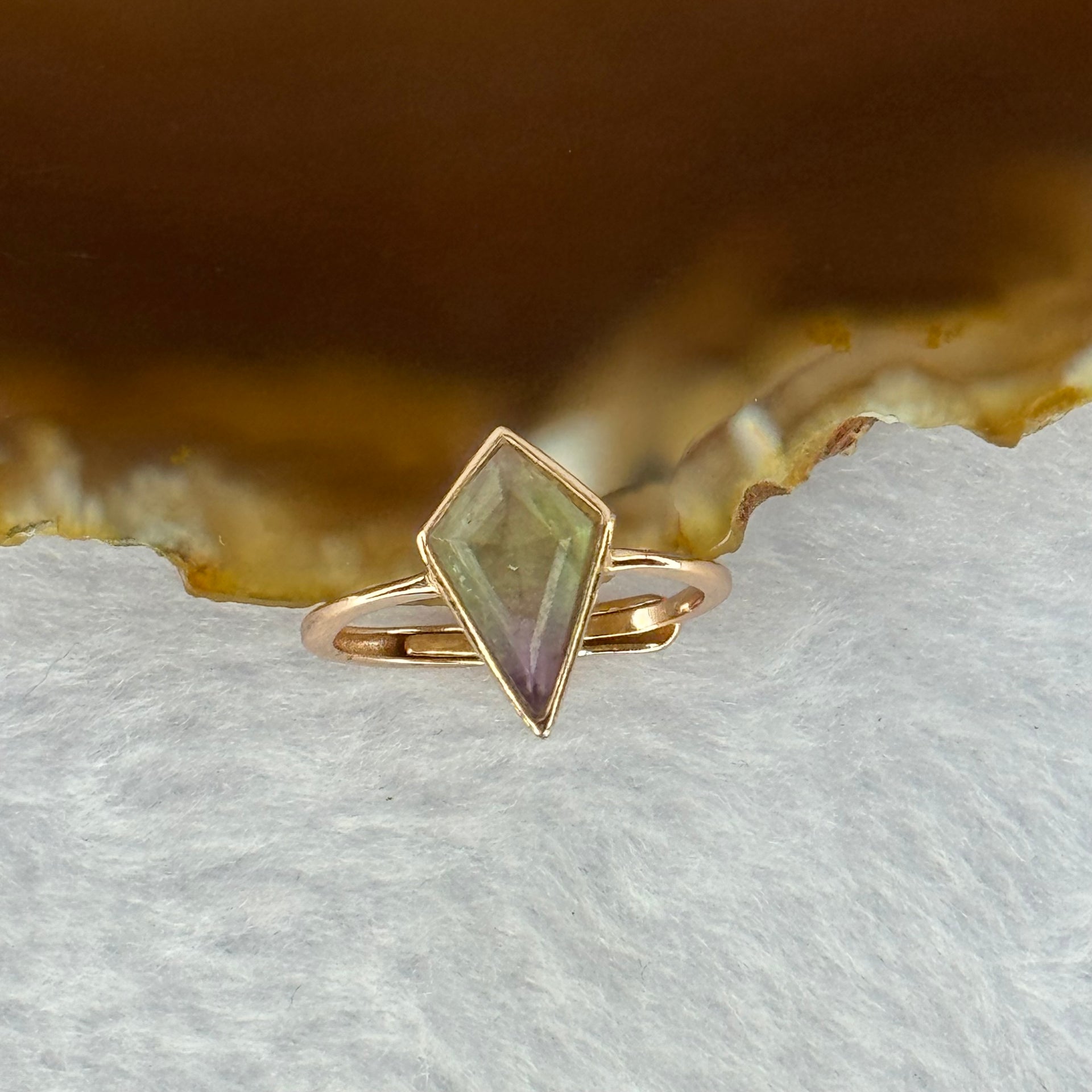 Natural Fluorite In 925 Sliver Rose Gold Colour Ring (Adjustable Size) 2.01g 10.0 by 6.8 by 4.0mm - Huangs Jadeite and Jewelry Pte Ltd