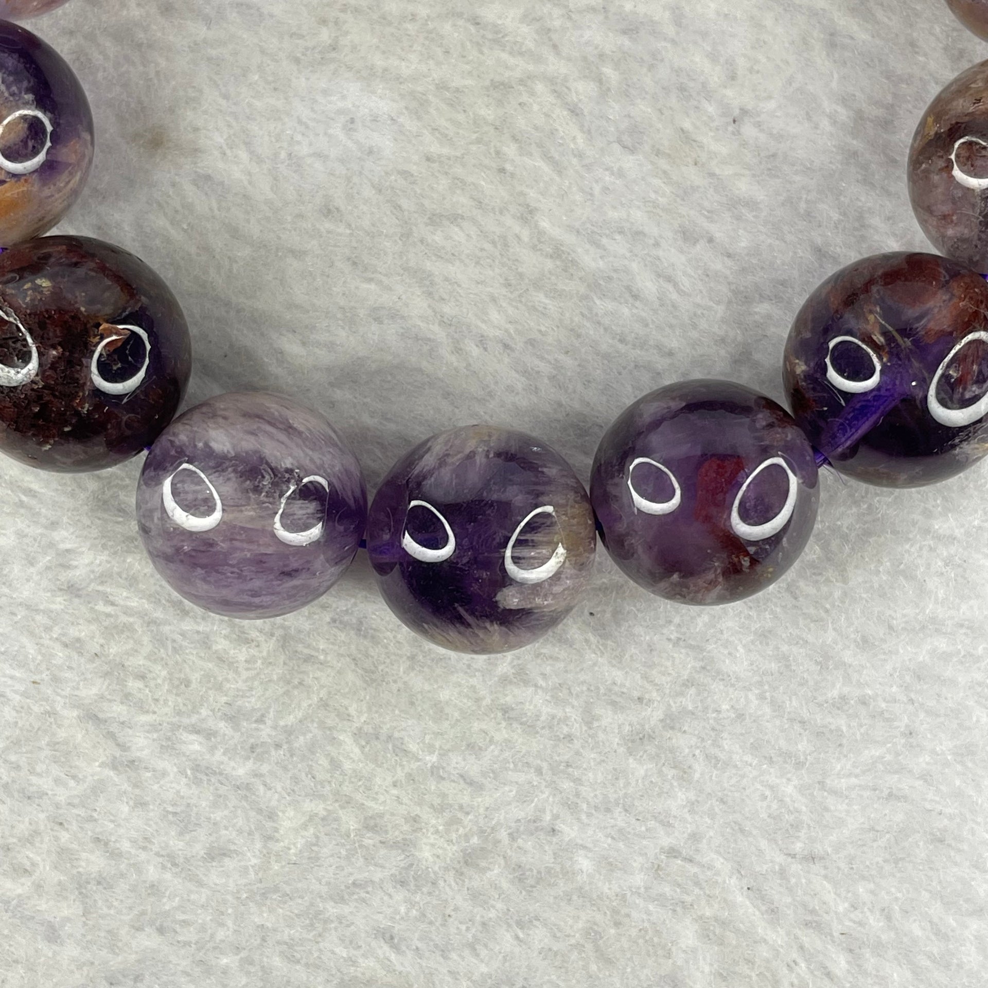 Natural Amethyst Phantom Quartz Bracelet 70.26g 15.4 mm 14 Beads - Huangs Jadeite and Jewelry Pte Ltd