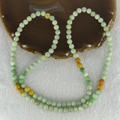 Type A Light Green Yellow Jadeite Beads Necklace 64.51g 72cm 7.1mm 108 Beads