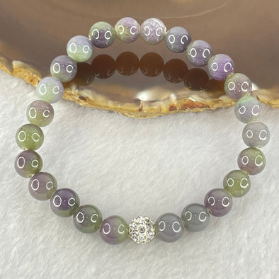 Type A Deep Lavender Green Jadeite Beads Bracelet 22.31g 17cm 8.3mm 24 Beads