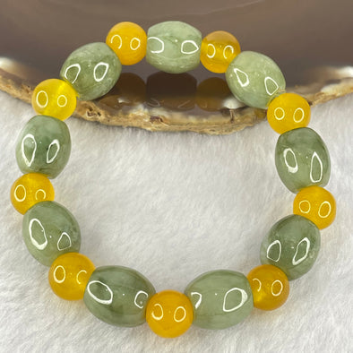 Type A Green Jadeite Lulu Tong with Yellow Crystal Beads Bracelet 44.44g 16.5cm 12.3 by 13.4mm 9 Beads