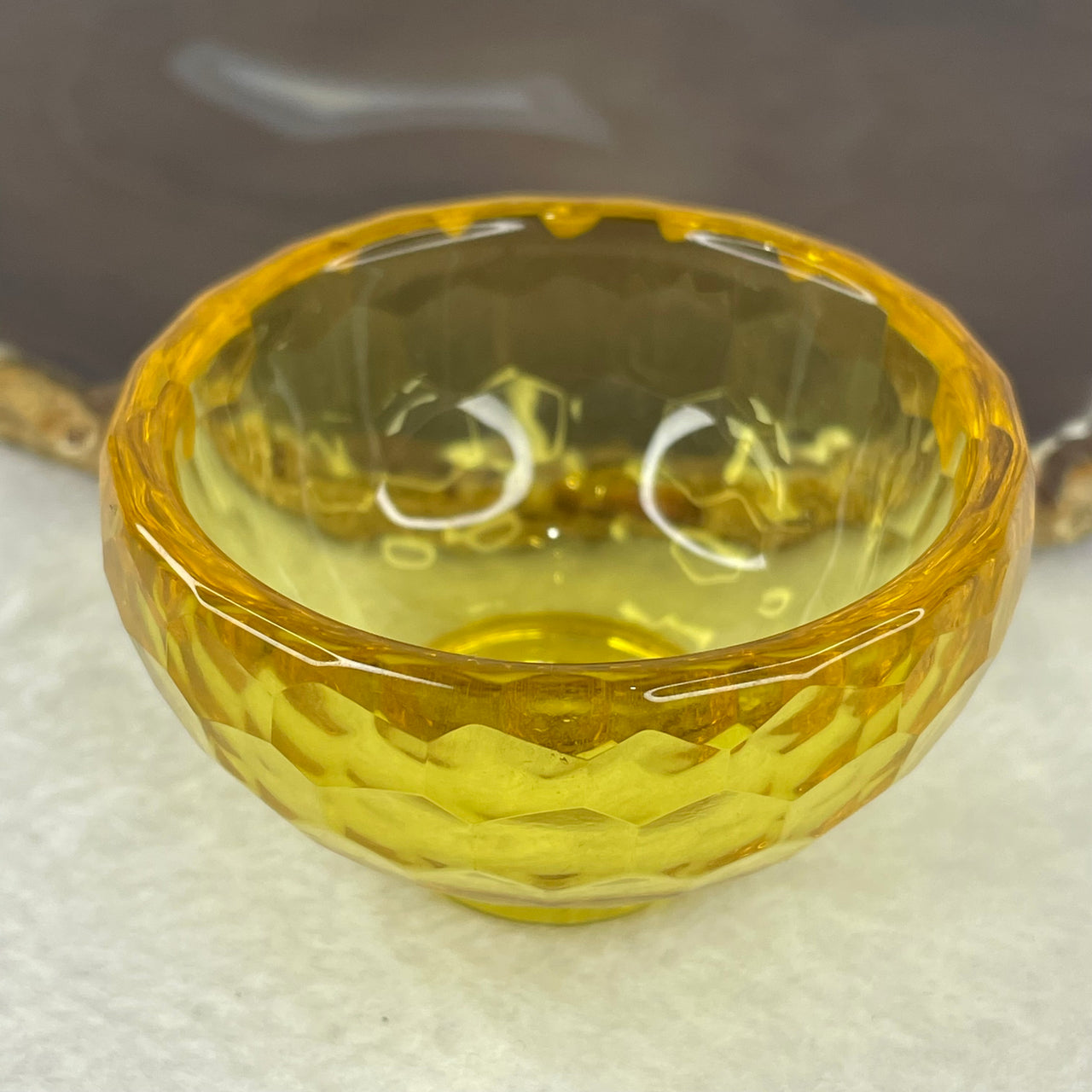 Yellow Bowl Luili Display 70.15g 60.2 by 33.9mm - Huangs Jadeite and Jewelry Pte Ltd