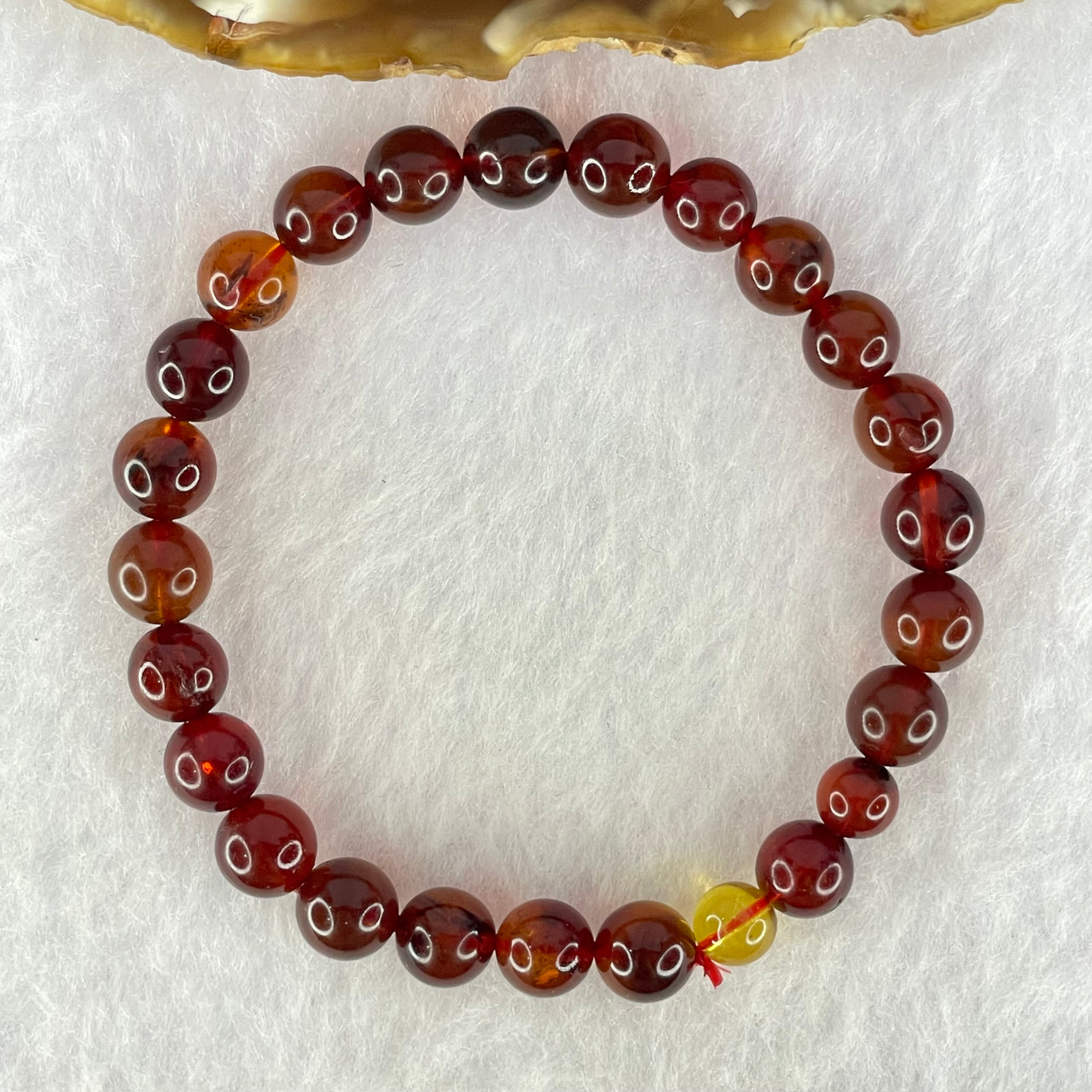 Natural Blood Red Amber Beads Bracelet 5.06g 15cm 7.4mm 25 Beads