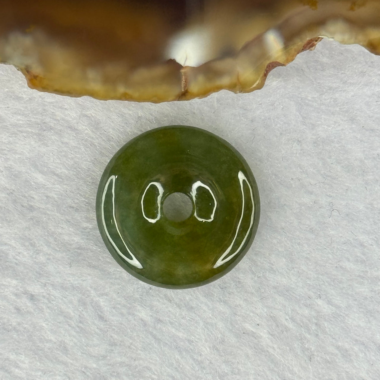 Type A Yellow Green Jadeite Ping An Kou Donut Pendant 2.90g 18.1 by 4.4mm - Huangs Jadeite and Jewelry Pte Ltd