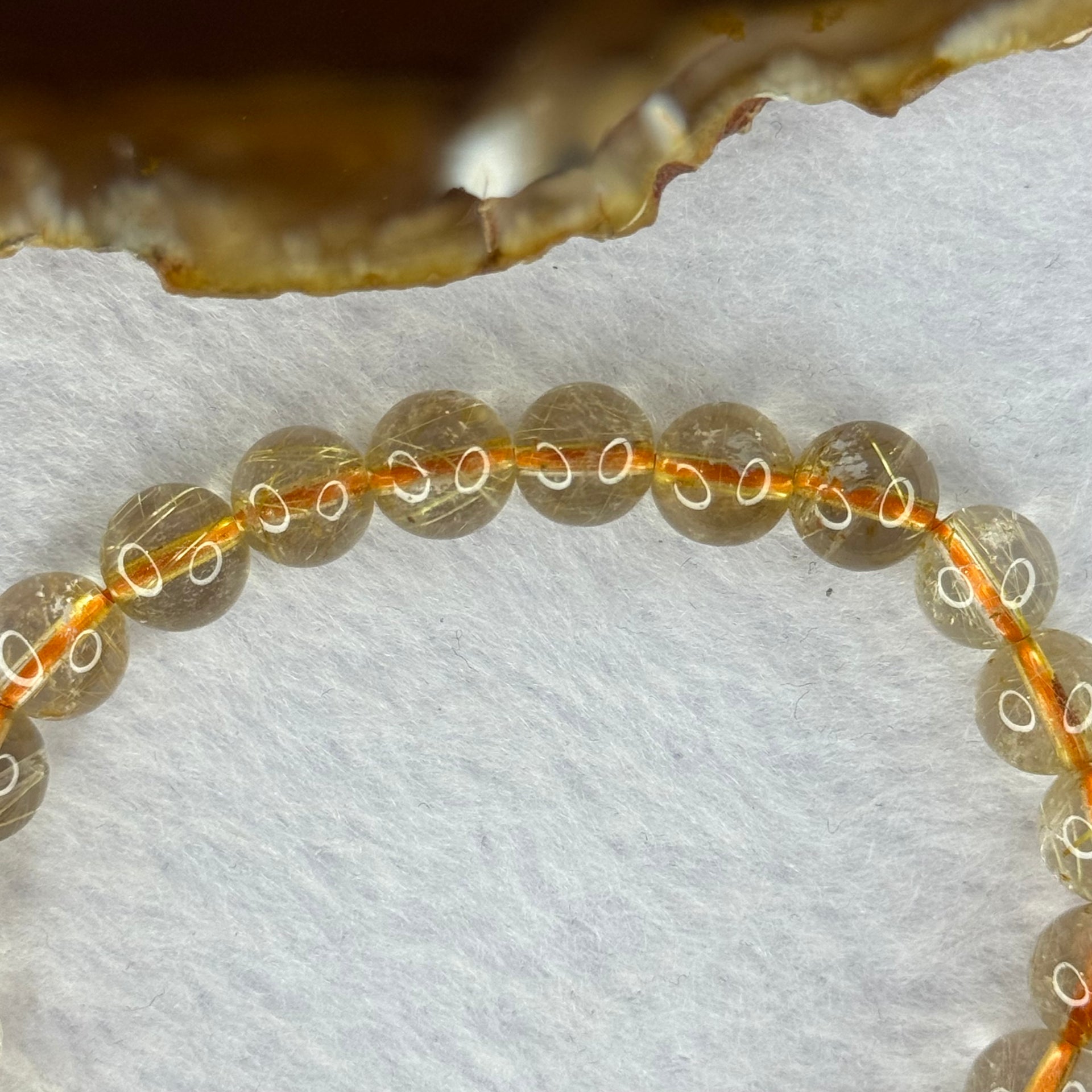 Natural Golden Rutilated Quartz Beads 天然金发水晶手链 14.95g 15cm 7.8mm 24 Beads - Huangs Jadeite and Jewelry Pte Ltd