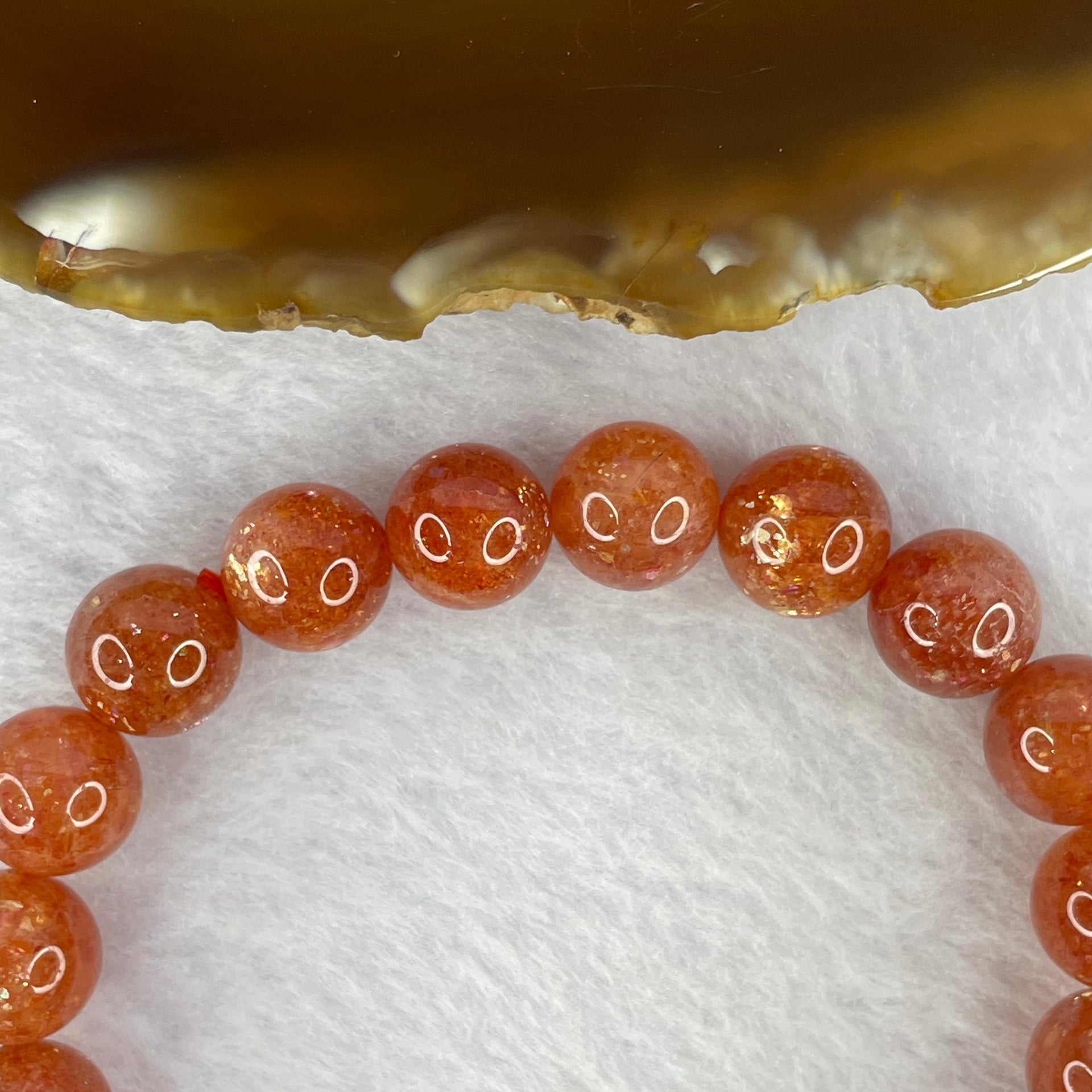 Good Grade Natural Sunstone, Heliolite and Aventurine Feldapar Beads Bracelet 天然金太阳日光石珠手链 24.41g 16cm 9.9 mm 20 Beads - Huangs Jadeite and Jewelry Pte Ltd