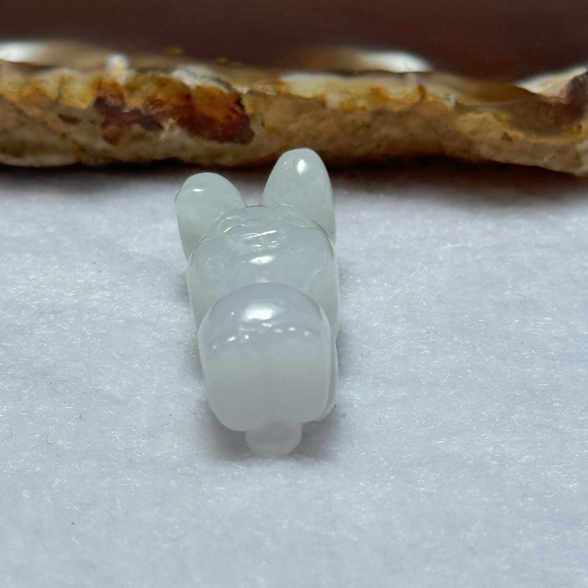 Type A Faint Lavender Green Jadeite Rabbit Pendant 8.33g 30.3 by 12.2 by 11.9mm - Huangs Jadeite and Jewelry Pte Ltd