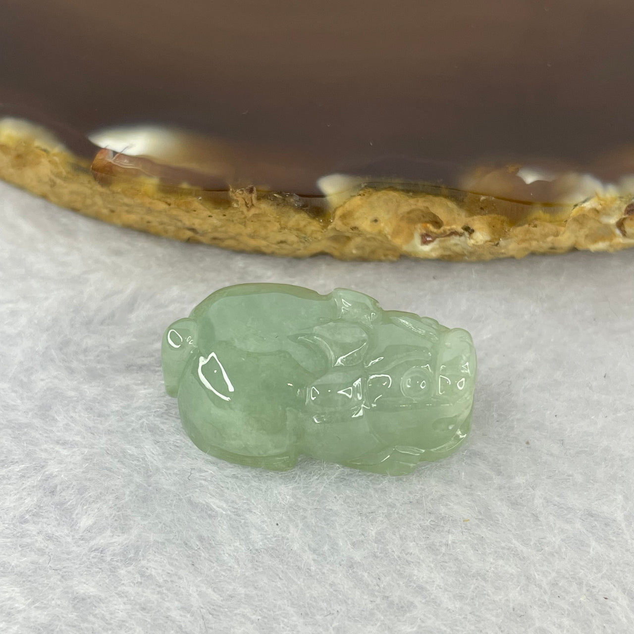 Type A Jelly Light Green Jadeite Pixiu Pendent A货浅绿色翡翠貔貅牌 7.36g 24.7 by 15.5 by 9.6 mm - Huangs Jadeite and Jewelry Pte Ltd