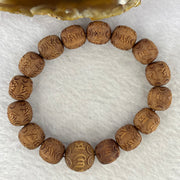 Natural Wild Australian Sandalwood 檀香 Om Mani Padme Hum Beads Bracelet 16.59g 11.9mm 15 Beads / 14.6mm 1 Bead - Huangs Jadeite and Jewelry Pte Ltd