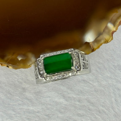 Type A Icy Green Jadeite with Crystals in S925 Sliver Ring (Adjustable Size) 4.38g 9.8 by 7.0 by 3.0mm