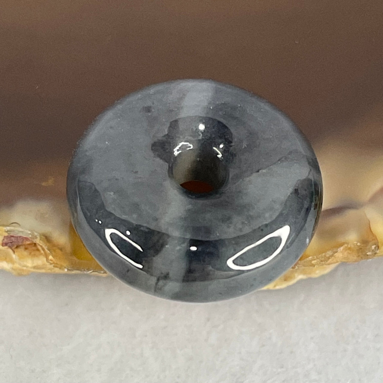 Type A Wuji Grey Black With Light Lavender Jadeite Ping An Kou Donut Pendant 3.67g 16.8 by 6.4mm