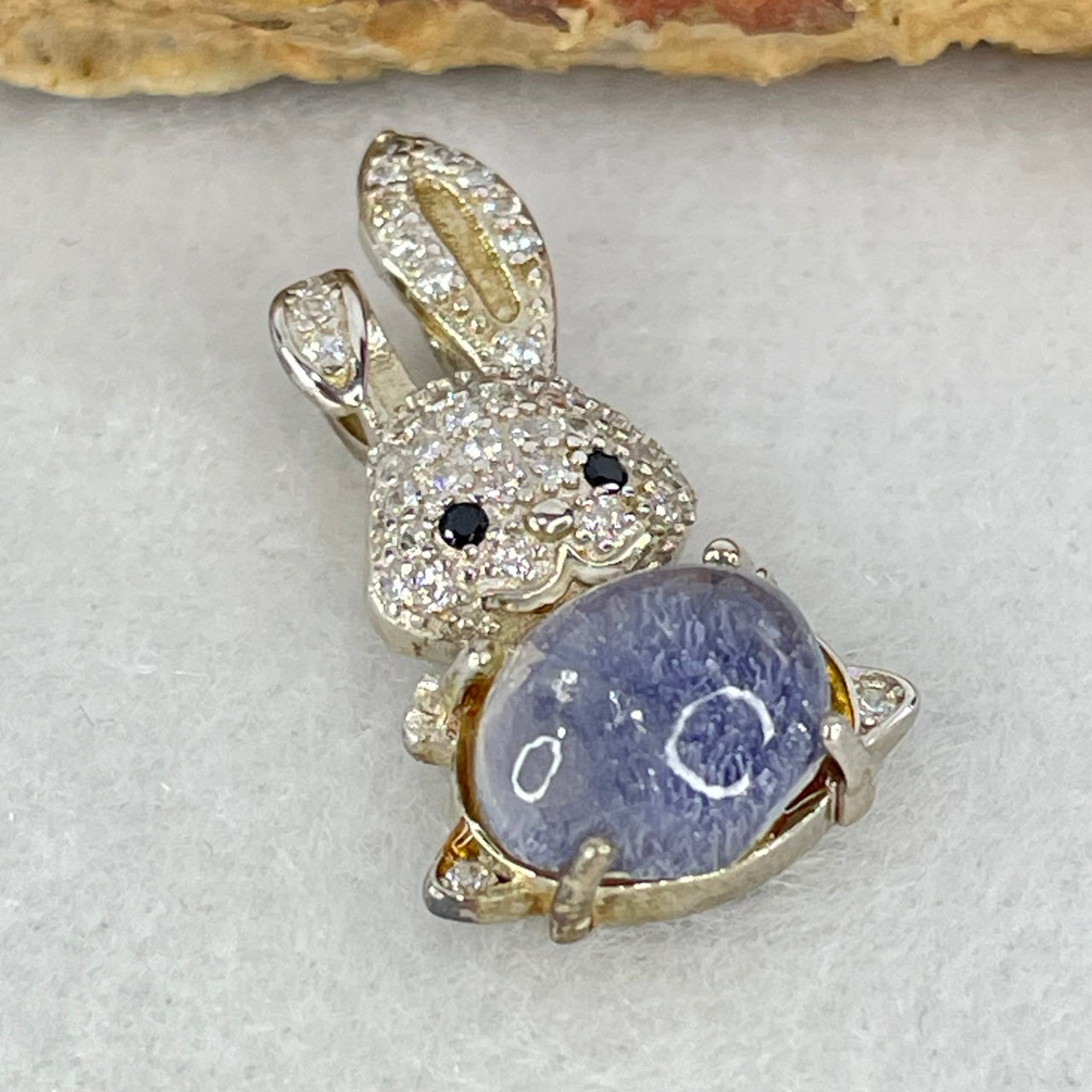 Rare Natural Blue Dumortierite Rutilated Quartz in S925 Sliver Rabbit Pendant 2.48g 9.0g 7.4 by 5.0mm