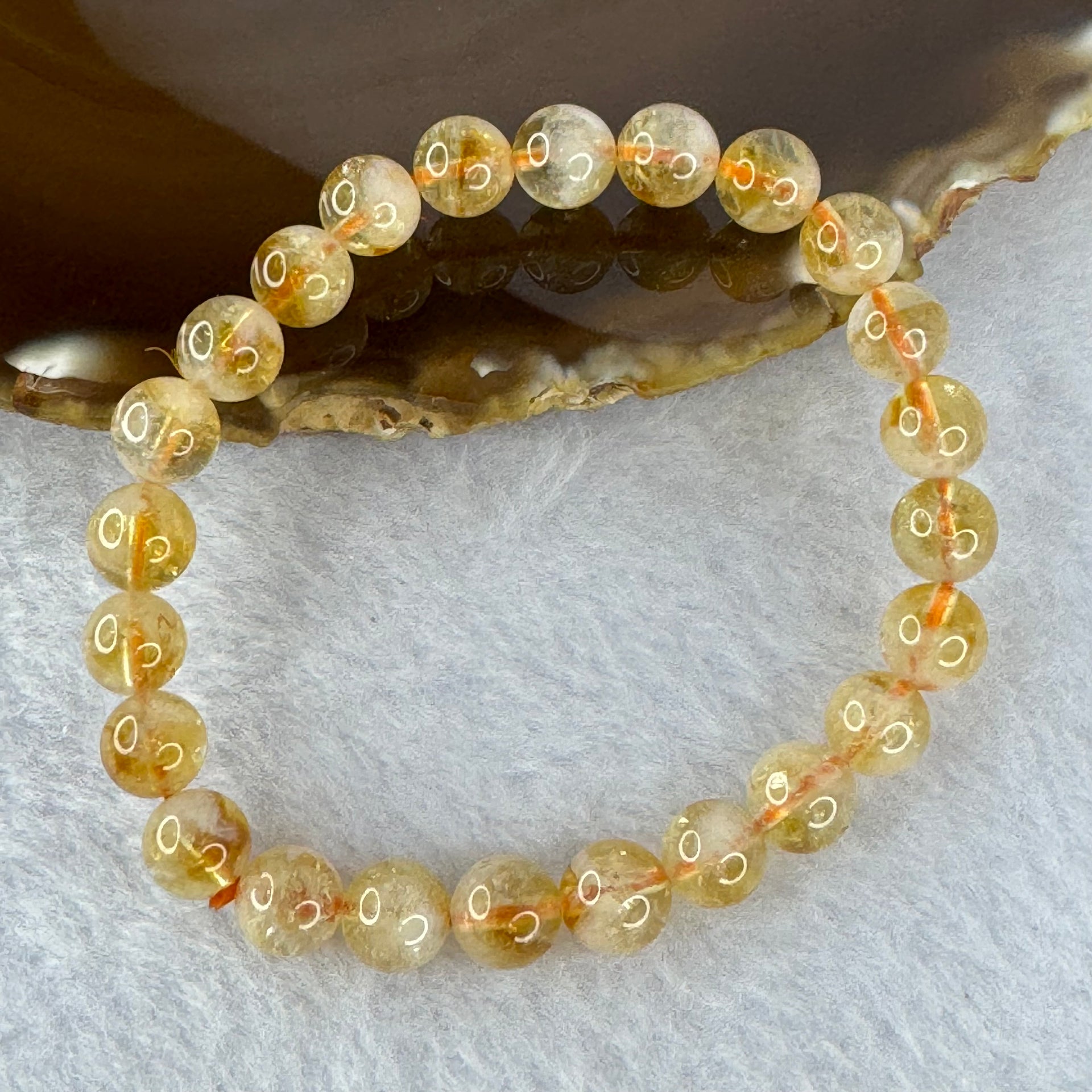 Natural Mountain Yellow Pyramid citrine bracelet 金字塔黄水晶手牌15.17g 15cm 7.9mm 24 Beads - Huangs Jadeite and Jewelry Pte Ltd