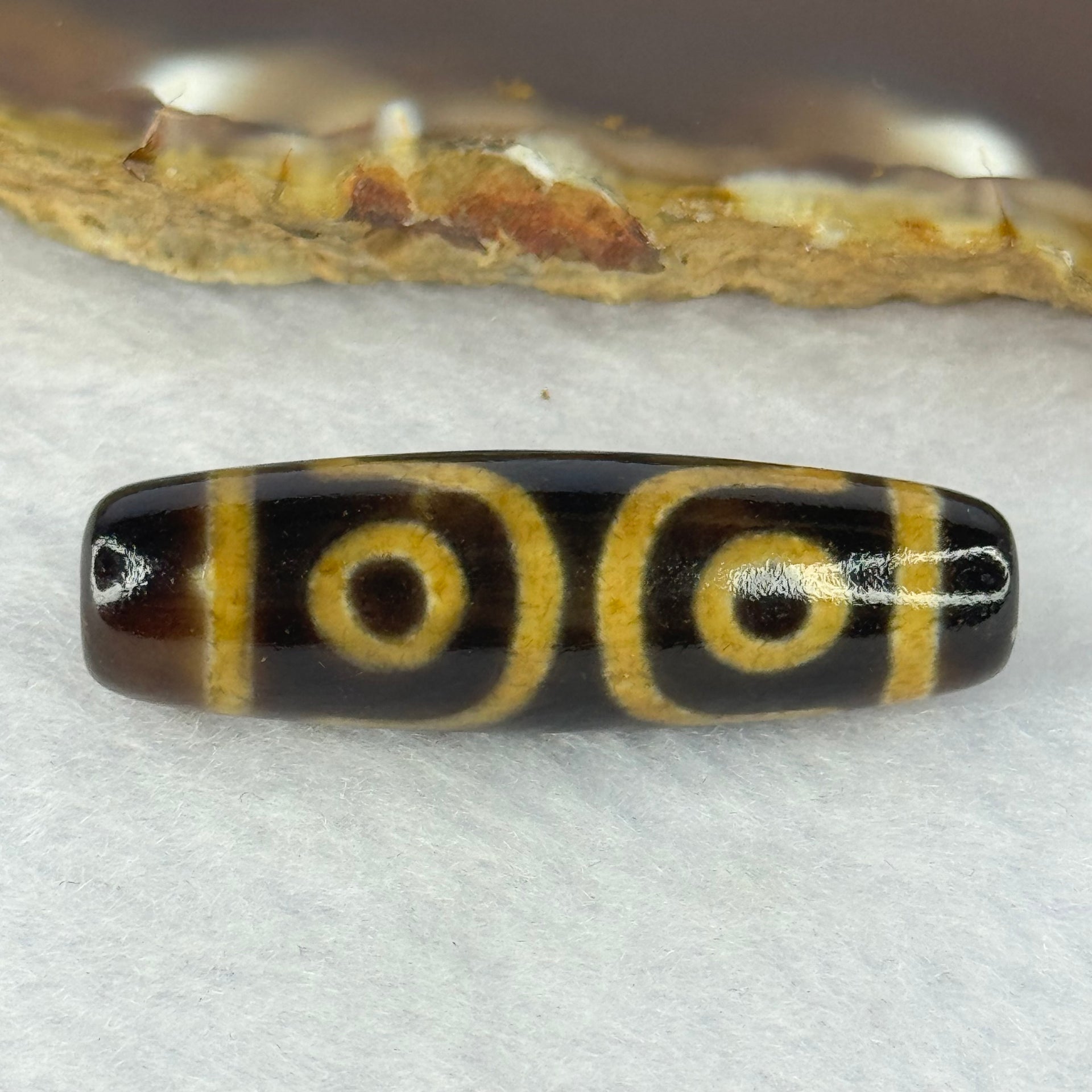 Natural Powerful Tibetan Old Oily Agate 3 Eyes Dzi Bead Heavenly Master (Tian Zhu) 三眼天诛 7.32g 37.3 by 11.3mm - Huangs Jadeite and Jewelry Pte Ltd