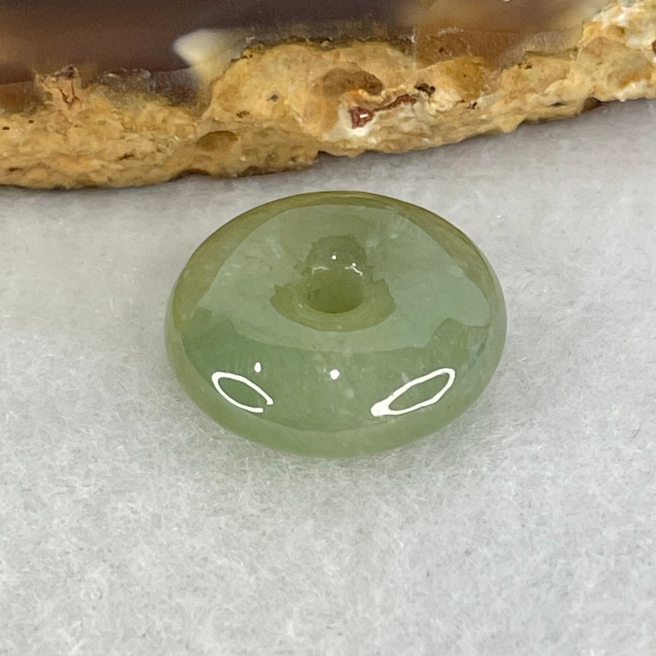 Type A Semi Icy Green Jadeite Ping An Kou Donut Charm Pendant 3.53g 16.8 by 6.4mm