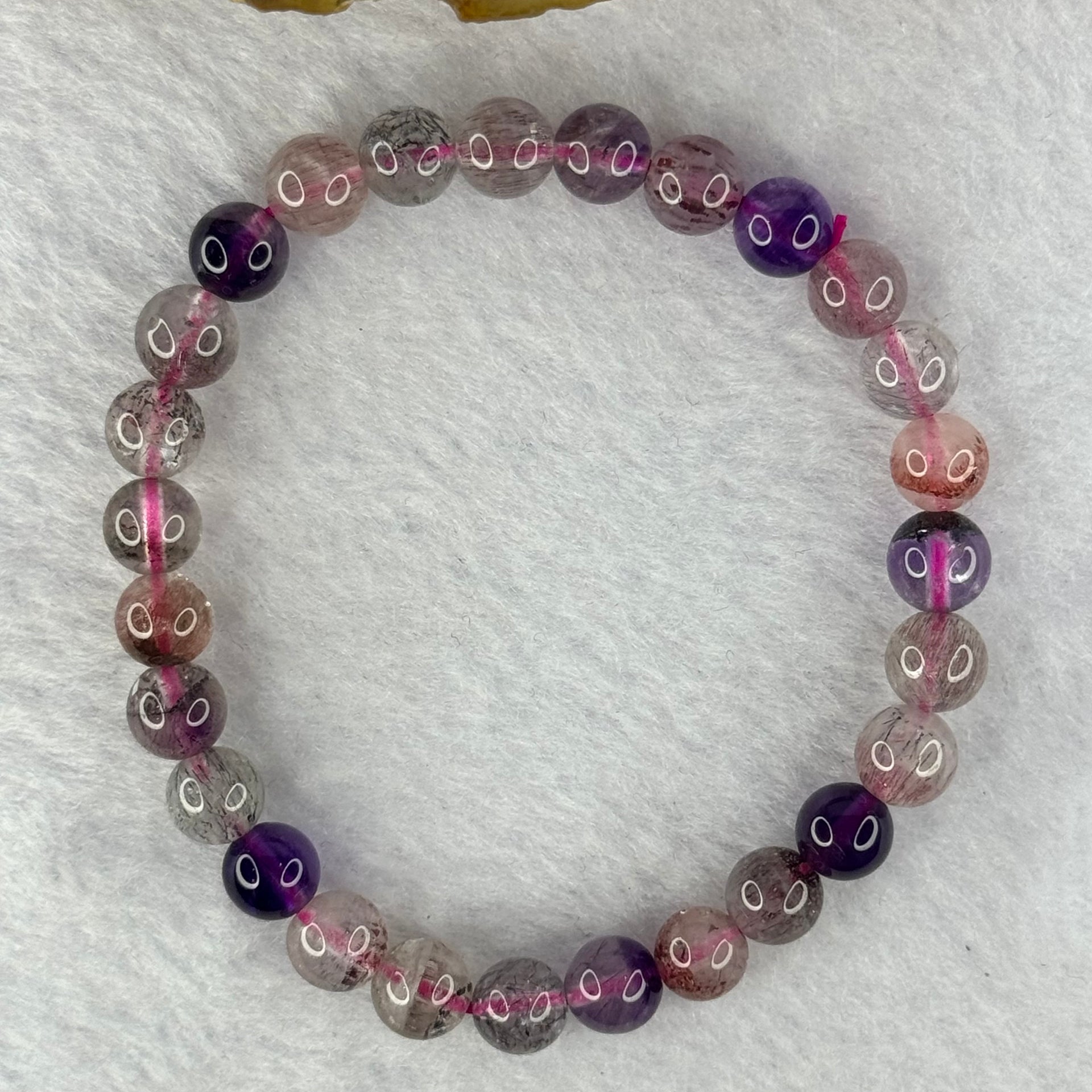 Above Average Grade Natural Super 7 Crystal Beads Bracelet 天然超级七水晶珠手链 12.88g 15.5cm 7.3mm 27 Beads - Huangs Jadeite and Jewelry Pte Ltd