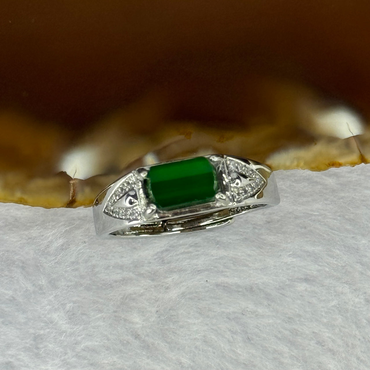 Type A Icy Green Jadeite with Crystals in S925 Sliver Ring (Adjustable Size) 3.33g 7.9 by 5.3 by 3.0mm