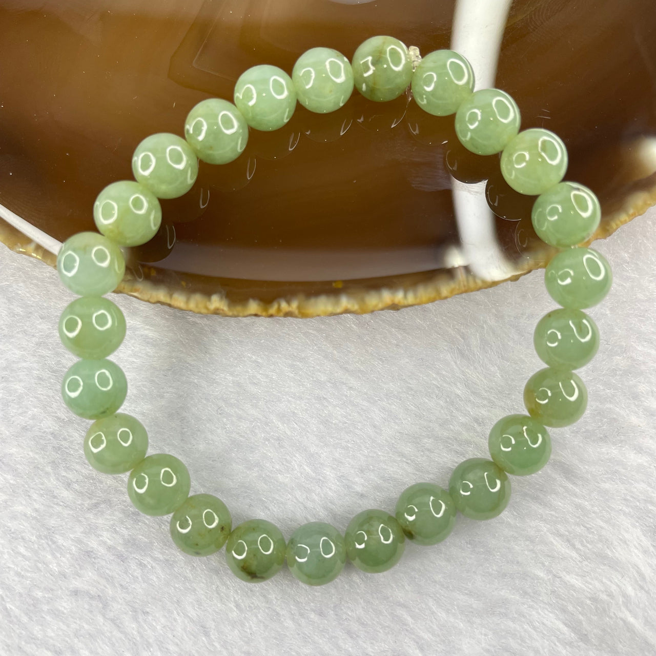 Type A Semi Icy Green Jadeite 25 beads bracelet 7.5mm 16.94g - Huangs Jadeite and Jewelry Pte Ltd