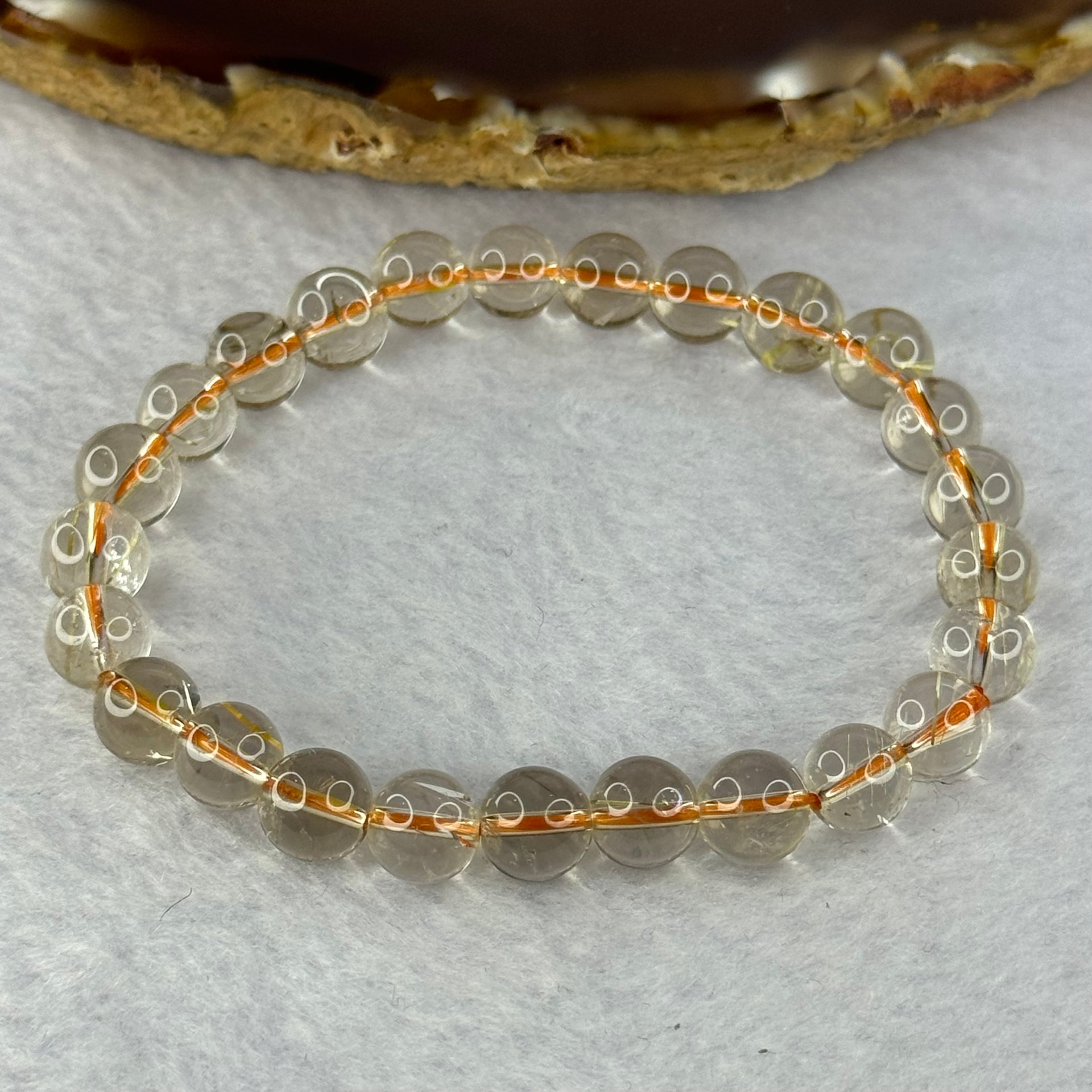 Natural Golden Rutilated Quartz Beads 天然金发水晶手链 15.46g 16cm 7.9mm 25 Beads - Huangs Jadeite and Jewelry Pte Ltd