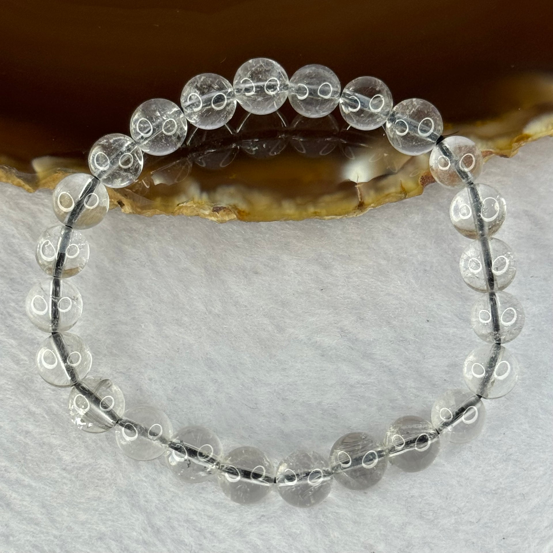 Natural Titanium Rutilated Clear Quartz 12.49g 14cm 7.4mm 24 Beads - Huangs Jadeite and Jewelry Pte Ltd