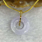 Type A Semi Icy Lavender Jadeite Ping An Kou Donut 平安扣 in 18k Gold Setting 3.29g 17.2 by 16.9 by 6.2mm with 925 Silver Necklace - Huangs Jadeite and Jewelry Pte Ltd