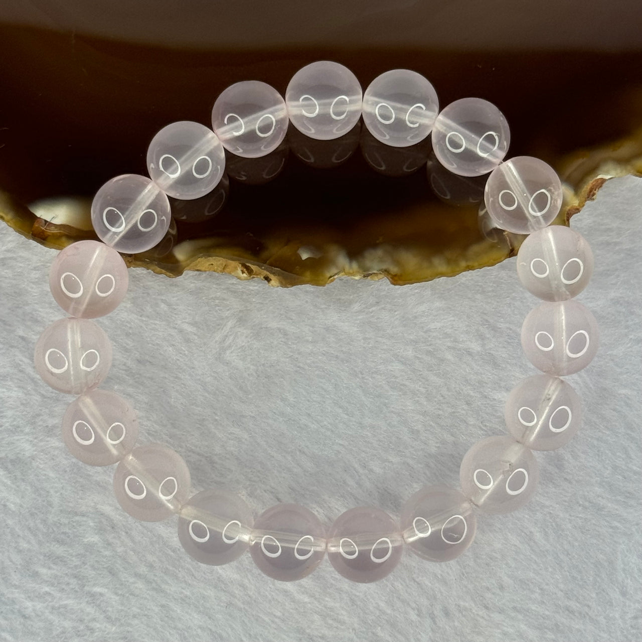 Natural Rose Quartz Beads Bracelet 天然玫瑰石英珠手链 26.55g 16cm 10.1mm 19 Beads