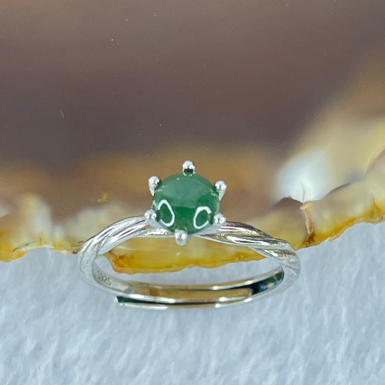 Natural Green Jadeite In S925 Sliver Ring (Adjustable Size) 1.45g 4.8 by 1.8mm