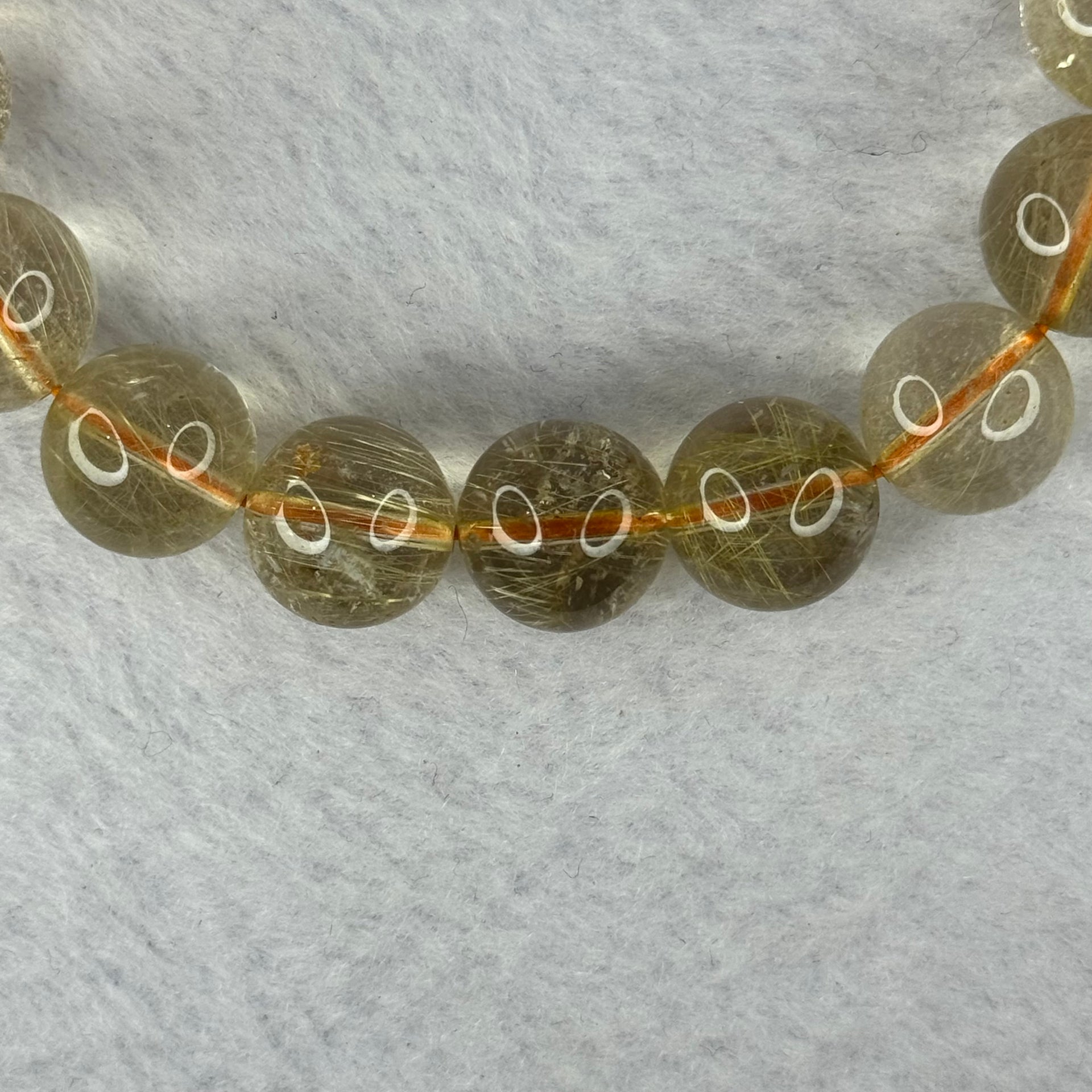 Natural Golden Rutilated Quartz Beads 天然金发水晶手链 47.34g 18.5cm 12.9mm 17 Beads - Huangs Jadeite and Jewelry Pte Ltd