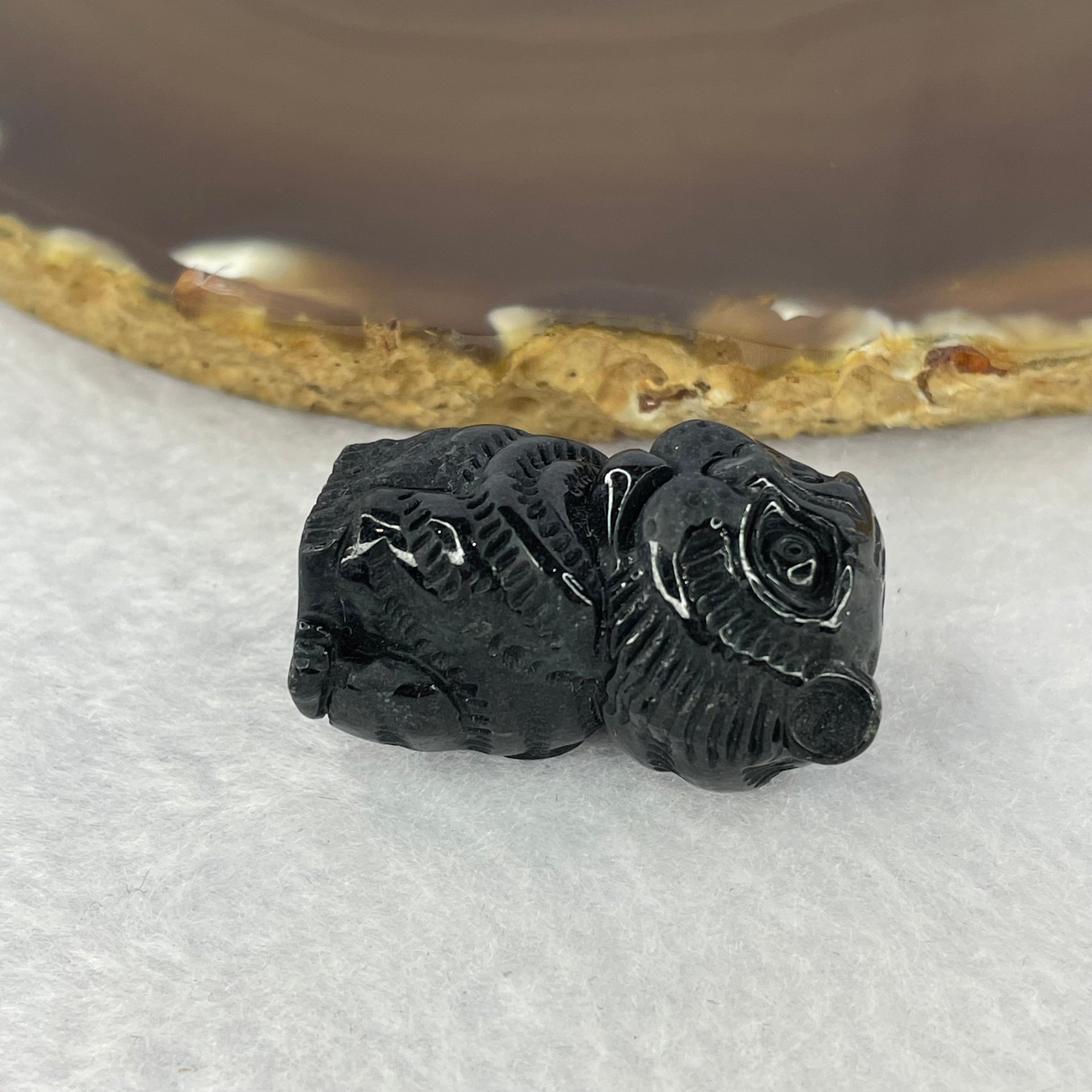 Type A Opaque Black Omphasite Jadeite Tiger Pendant A货墨翠老虎牌 18.58g 30.1 by 18.9 by 17.9 mm - Huangs Jadeite and Jewelry Pte Ltd