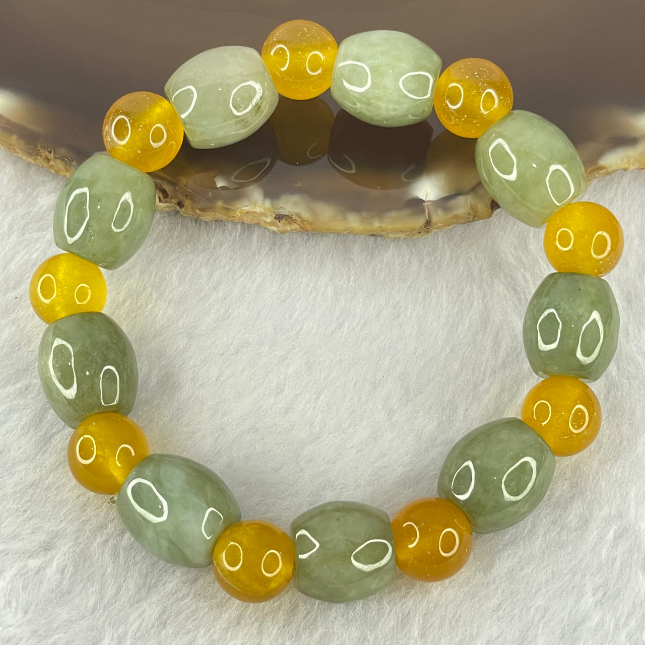 Type A Green Jadeite Lulu Tong with Yellow Crystal  Beads Bracelet 44.62g 12.4 by 13.2mm 9 Beads