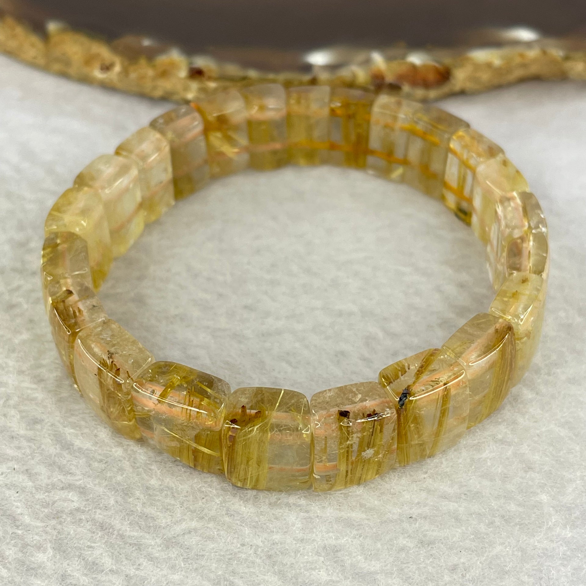 High Quality Natural Golden Rutilated Quartz Quartz Shou Pai Bracelet 顺发金手拍链 30.92g 12.6 mm by 11.3 by 6.6 mm 22 pcs - Huangs Jadeite and Jewelry Pte Ltd